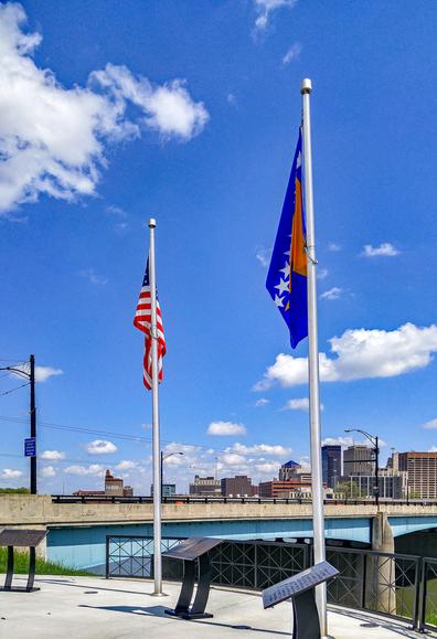 Plaques at the plaza honor Ambassador Holbrooke and the Dayton Peace Accords that formed a lasting peace among the Balkan countries.